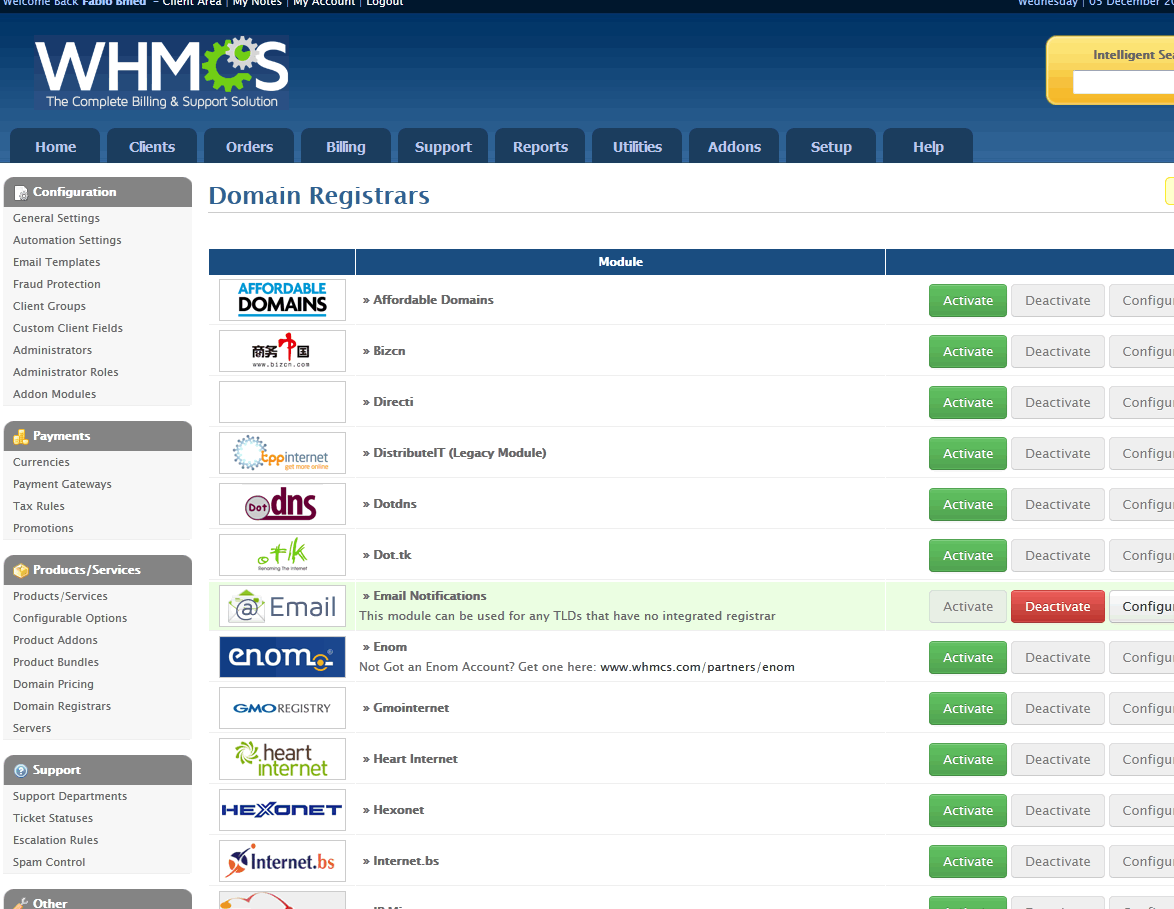 registro automatico de domínio whmcs